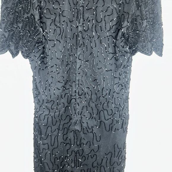 Vintage Laurence Kazar Silk Dress 2XL Black Beaded Sequin Elegant Formal Holiday - Picture 5 of 16